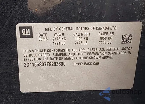 2015 Chevrolet Impala 2Lz z USA, uszkodzony, nr VIN 2G1165S37F9283690